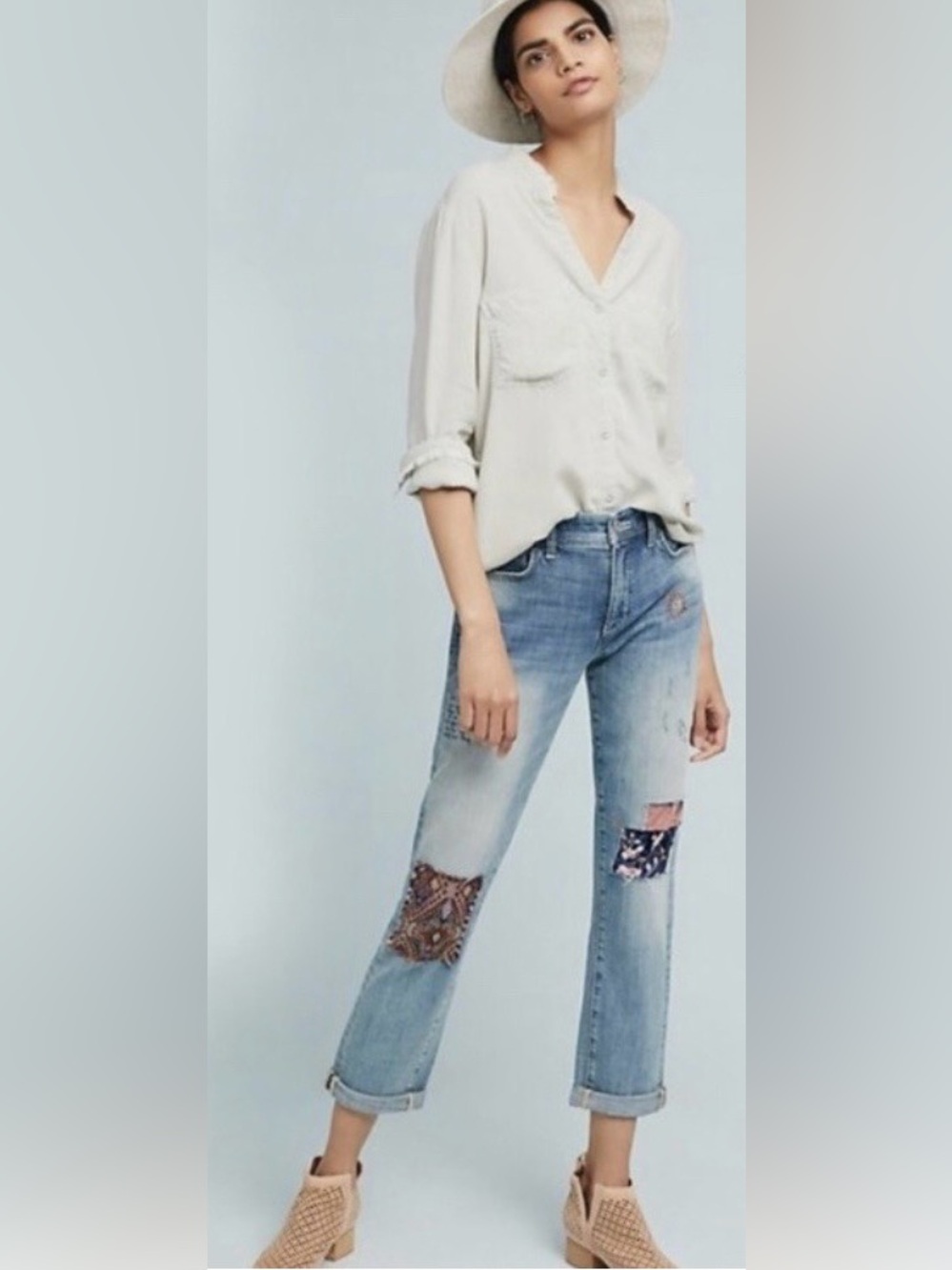 Pilcro Light Blue Patchwork Skinny Jeans